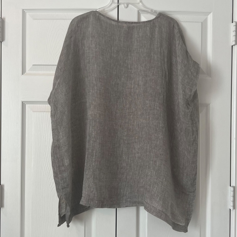 Eileen Fisher Bateau Neck Caftan in Organic Linen Gauze/Size Small/Color Natural
